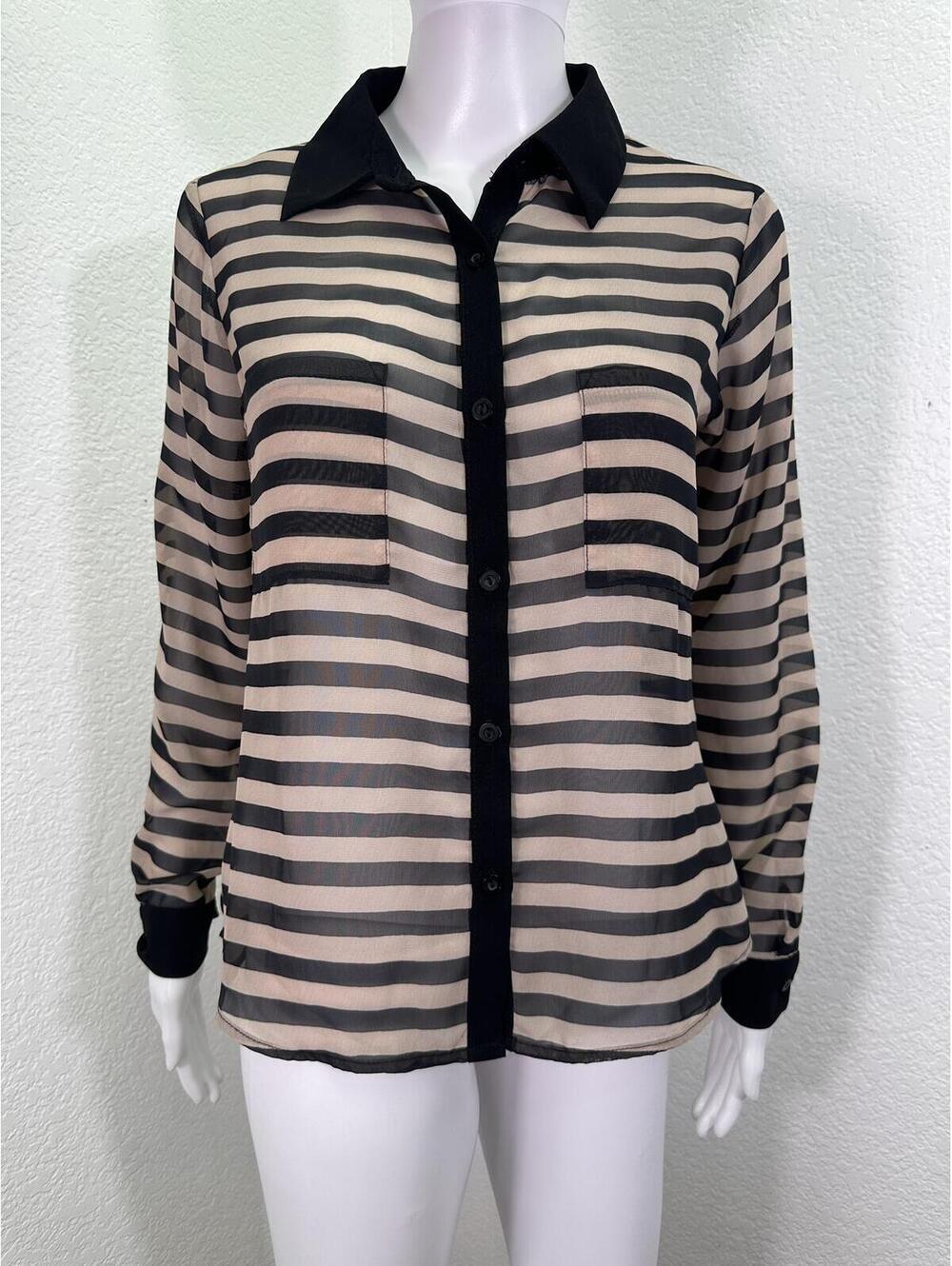 Sz M Monteau Sheer Pink Black Long Sleeve Shirt Whimsigoth Coquette